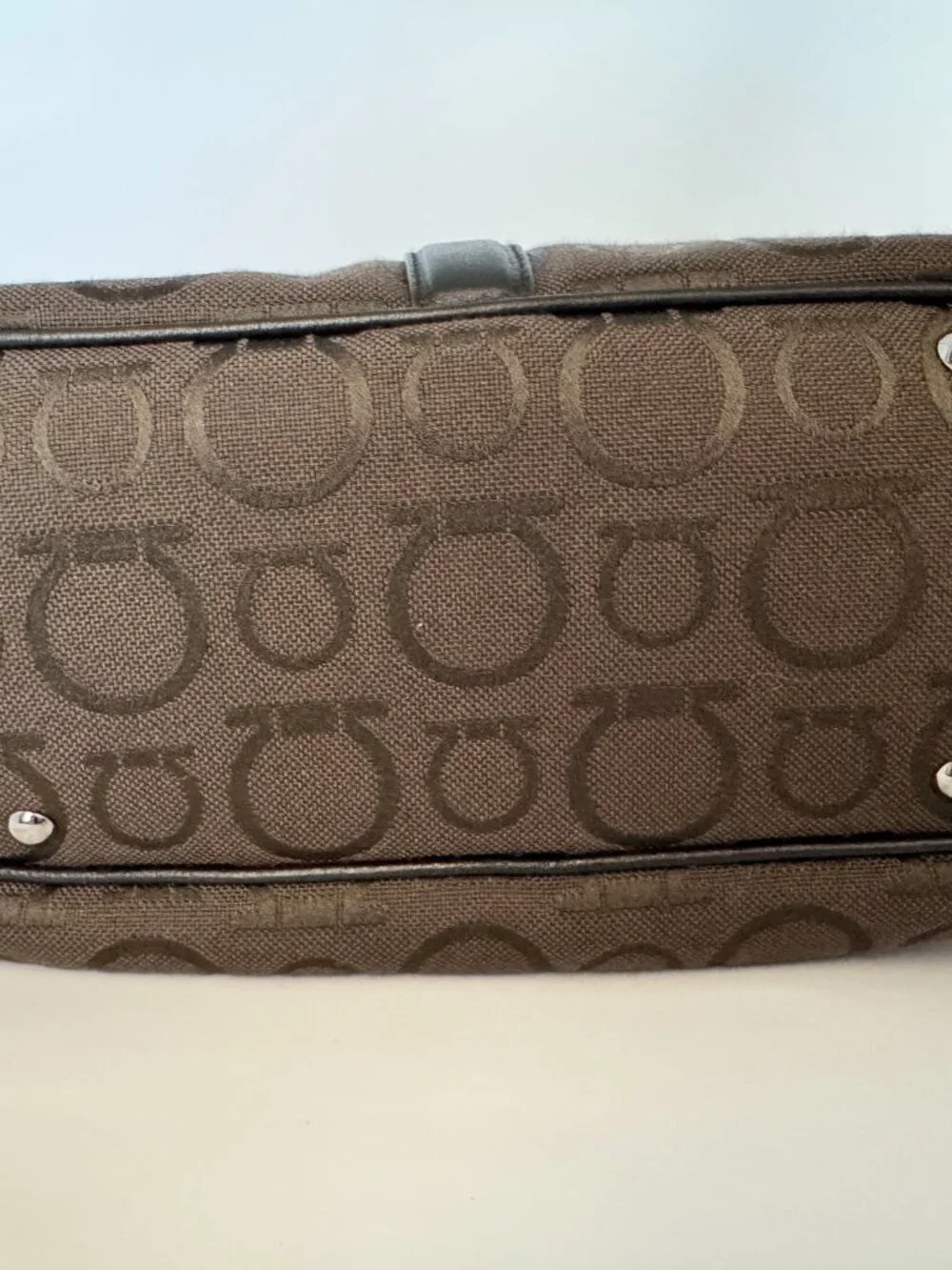 Salvatore Ferragamo Gancini Brown Jacquard Shoulder Bag | Made in Italy | Box &